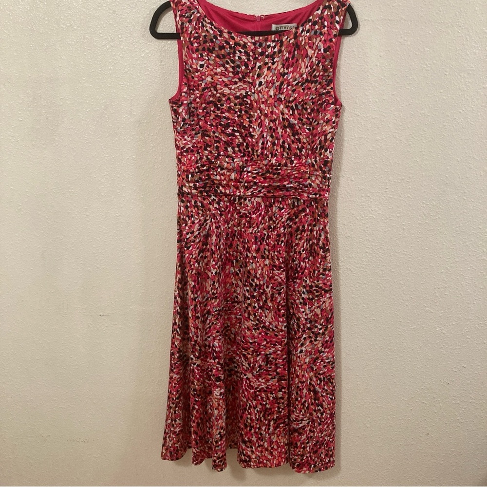 Orvis Women’s Midi Dress A-line geometric Sleeveles Size 10 Pink Spring Classic